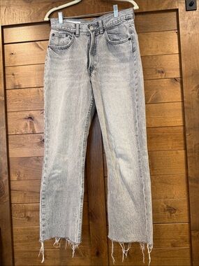 ZARA Light Gray High-Rise Straight Leg Jeans with Raw Hem size 6